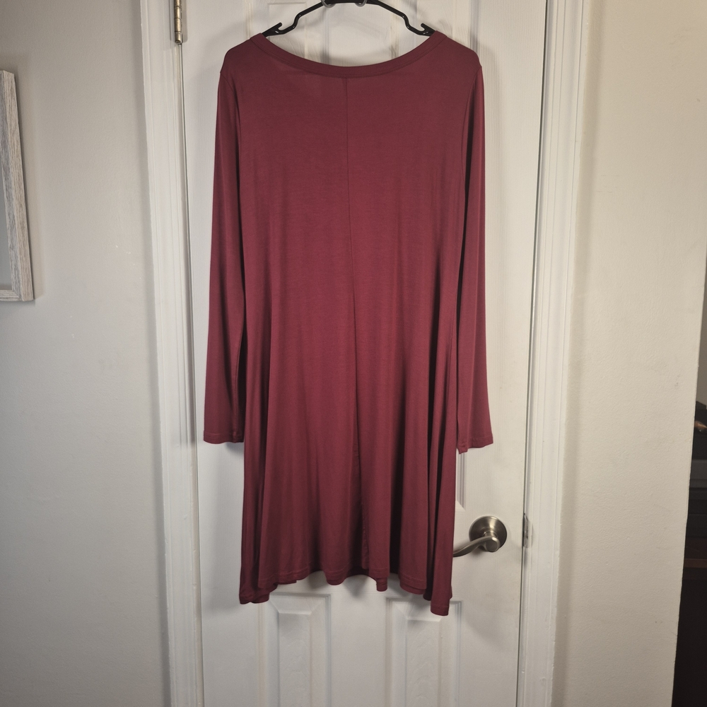 Burgundy Rayon Blend Long Sleeve A-Line Tunic Dress Size M - Cottagecore Cozy